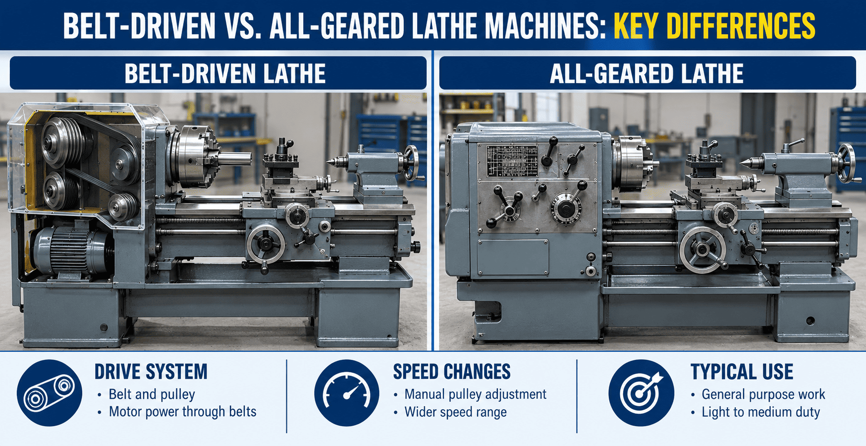 Belt-Driven vs. All-Geared Lathe Machines: Key Differences